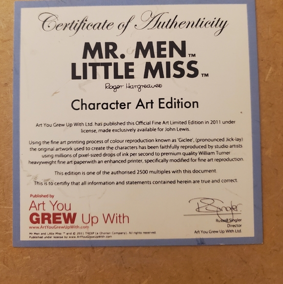 Limited edition Mr. Tickle framed art with coa - Picture 5 of 12